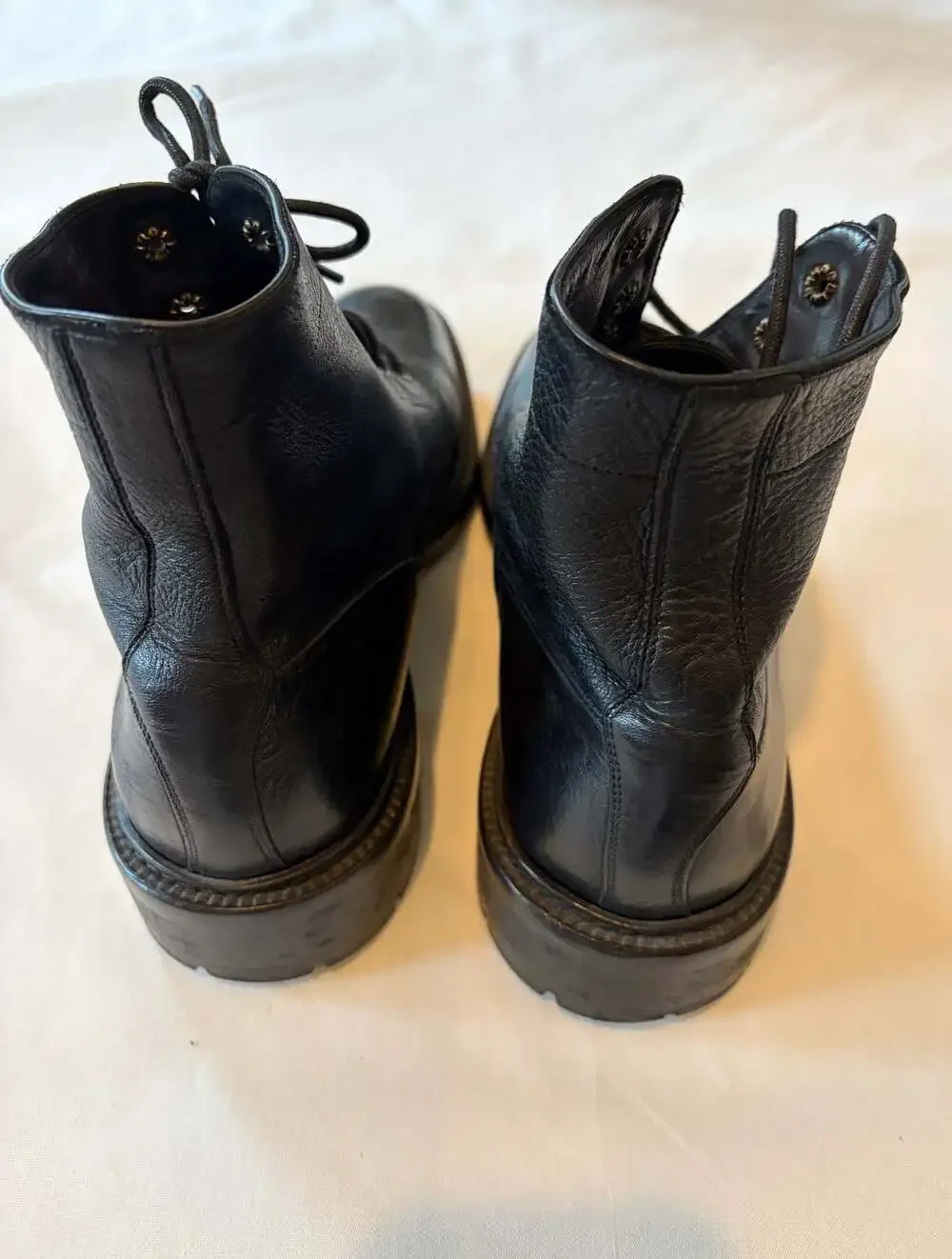 Frye Made in Italy Black Leather Lace-Up Combat Boots